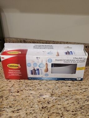 New Command by 3M 5-Piece Frosted Bath Set ... Tray, Soap Holder & Hooks